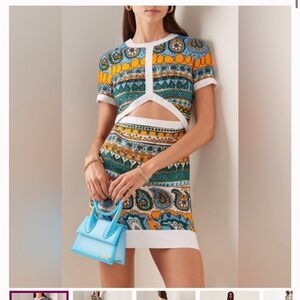 STAUD Mini Perla linen Dress Multicolor Patterned Dress size 10